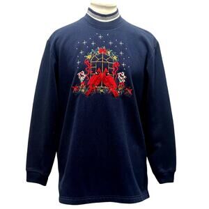 VINTAGE Bobbie Brooks Navy Mock Neck Cardinal Cardinals Sweatshirt SM Holiday